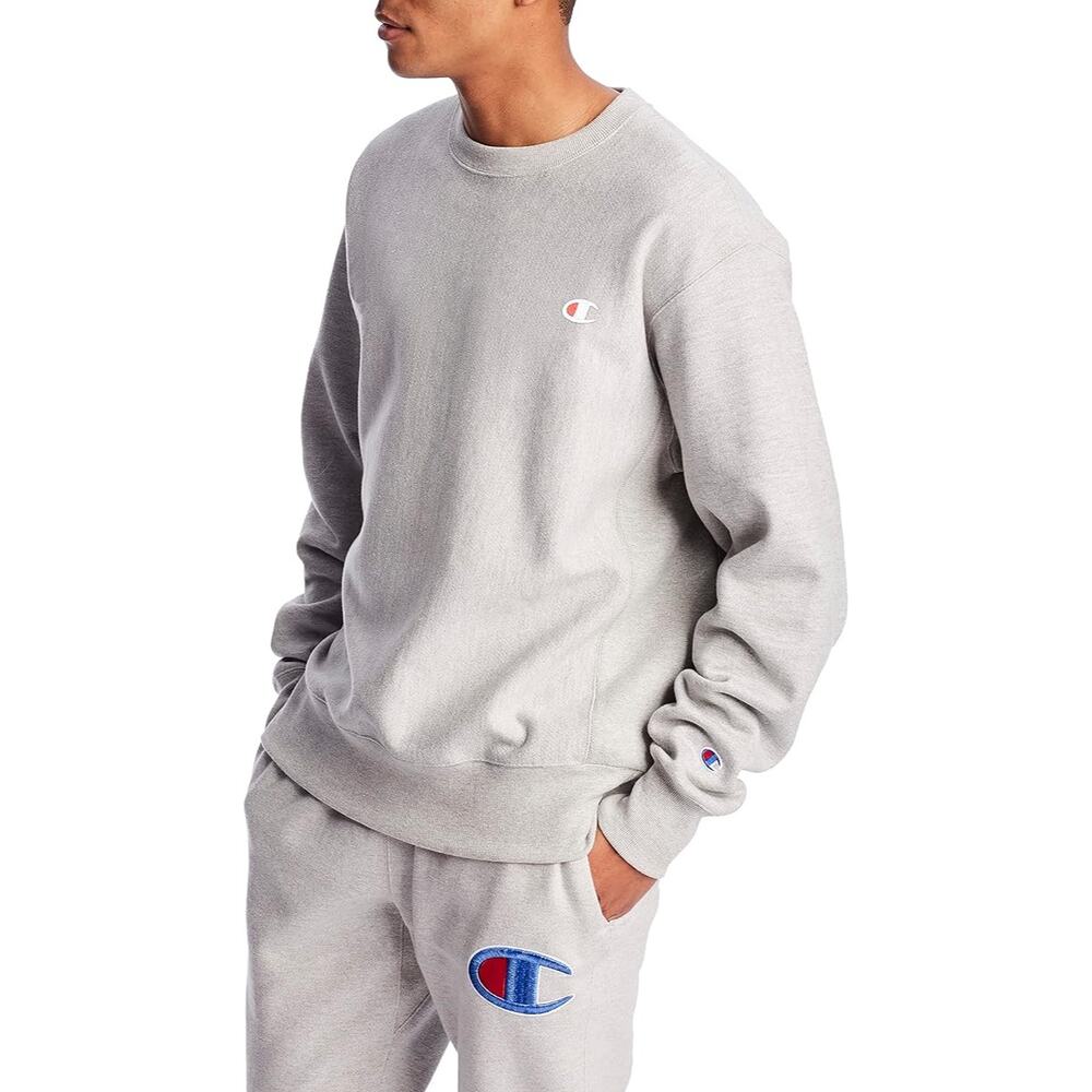 Champion Mens Crewneck Sweater Size Small Gray Reverse Weave Heavyweight Fleeceโ